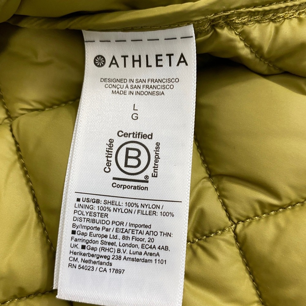 Athleta Vest Women Large Green Quilted Puffer Full Zip Mock Neck Gorpcore Layer - Picture 5 of 9
